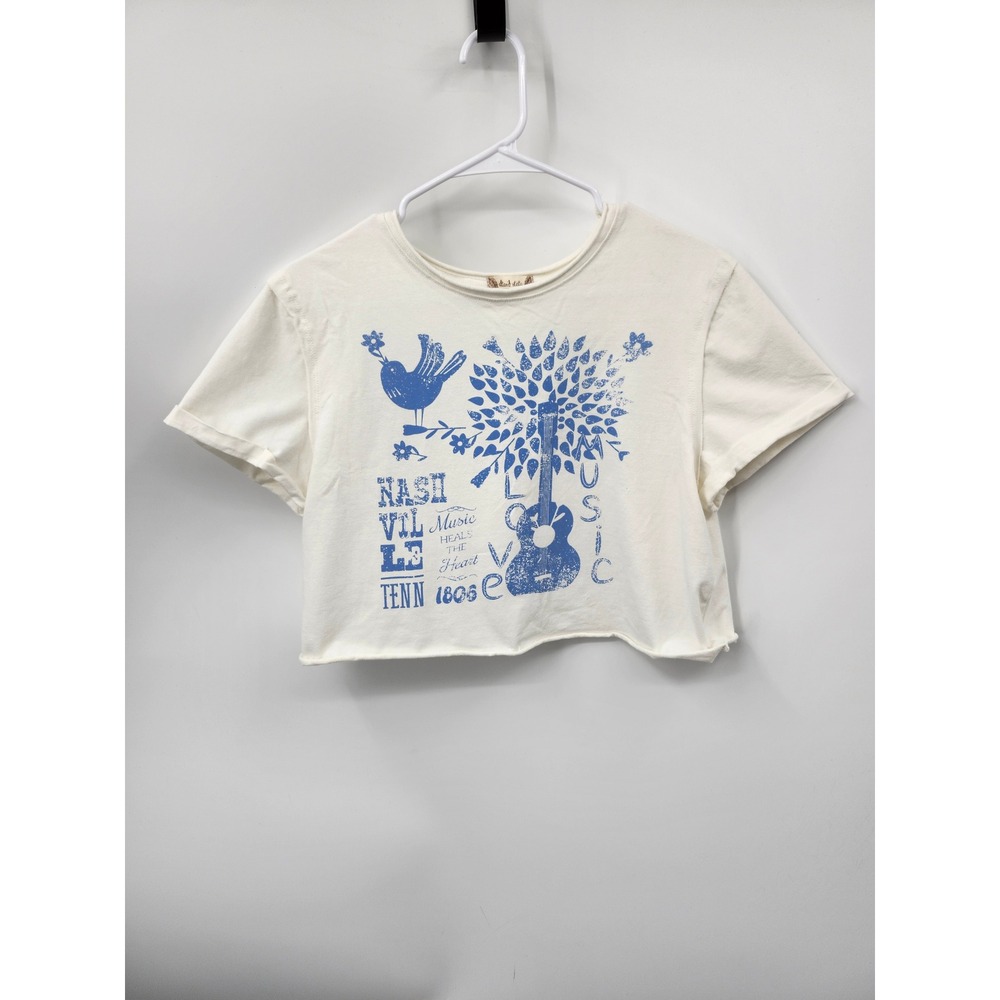 Altar'd State Graphic Tee Women M Cream Nashville Tennessee Music Crop Top